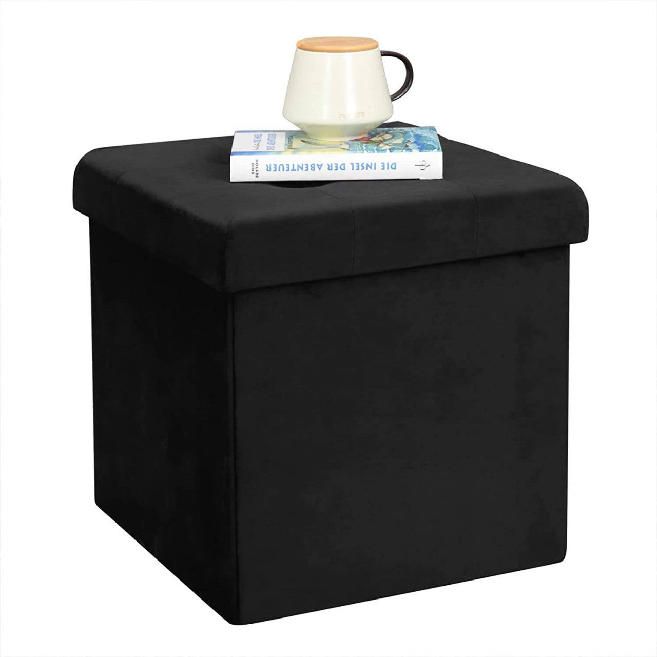 24goodz Set of 2 Ottomans - Stylish Storage Solution - Foldable Design - MDF and Velvet - Black/Gray - 37.5x37.5x38cm - sz