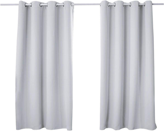 24goodz 2 Pieces Blackout Curtains - Energy Saving & Noise Absorbing - 100% Polyester - For Home & Office - Grey White 135x245 cm - ws