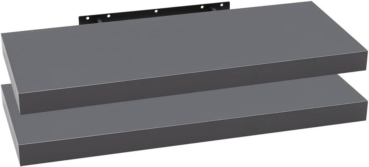 24goodz Set of 2 Wall Shelves - High Load Capacity - Easy Installation - MDF - For Home and Office - Dark Grey - dgr