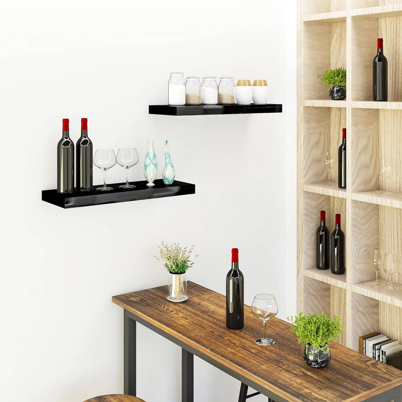24goodz Set of 2 Floating Shelves - High-Quality MDF - Easy to Mount - White - 60x22.9x3.8cm - sz