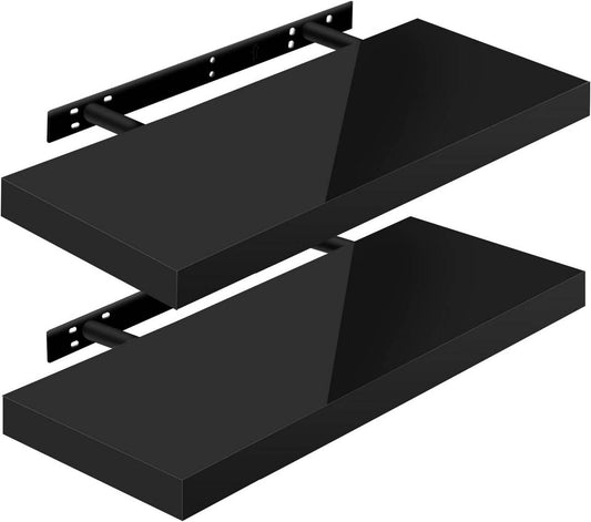 24goodz Set of 2 Floating Shelves - High-Quality MDF - Easy to Mount - White - 60x22.9x3.8cm - sz