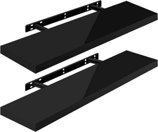24goodz Set of 2 Floating Shelves - High-Quality MDF - Easy to Mount - White - 90x22.9x3.8cm - sz