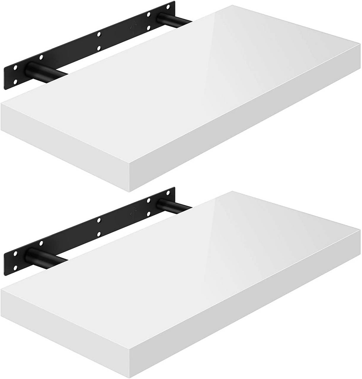 24goodz Floating Wall Shelves Set of 2 - High-Quality MDF - Easy to Install - White - 60x22.9x3.8cm - ws