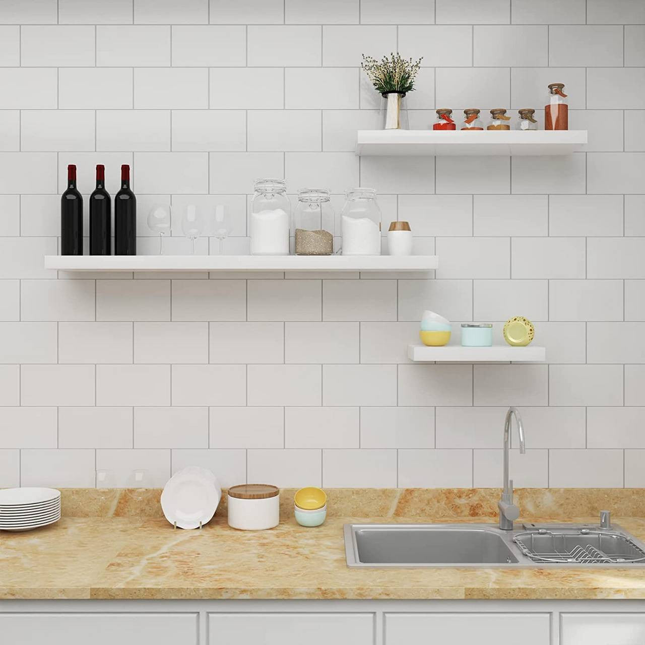 24goodz Set of 3 Floating Shelves - High Weight Capacity - MDF - For Home Decor - White - ws