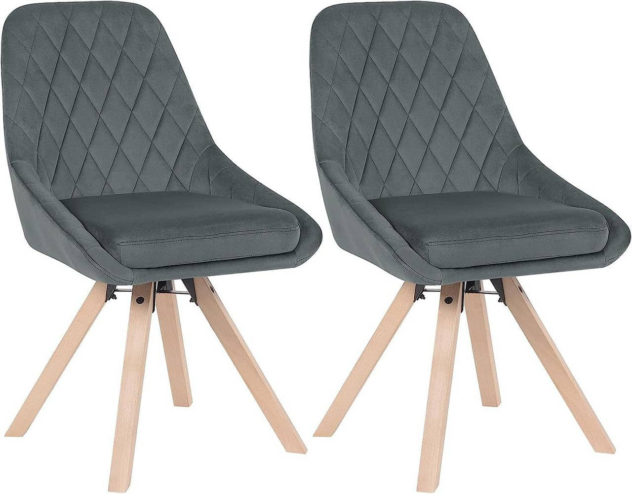 24goodz Set of 2 Dining Chairs - 360-Degree Swivel - Ergonomic Comfort - Velvet & Beech Wood - Dark Grey - dgr