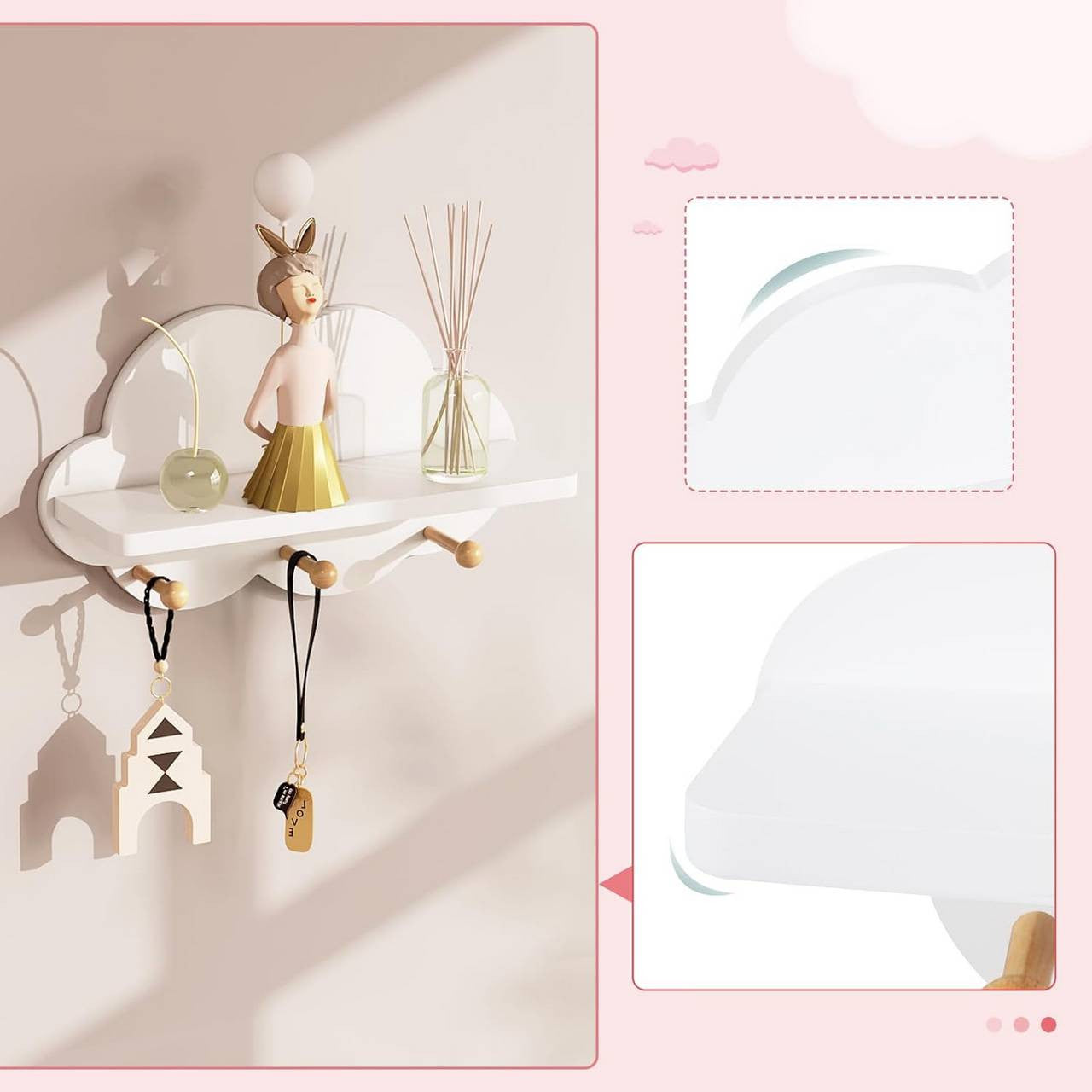 24goodz Cloud Shelf Set - Fun Wall Storage - Safe and Durable - E1 MDF - For Children - White