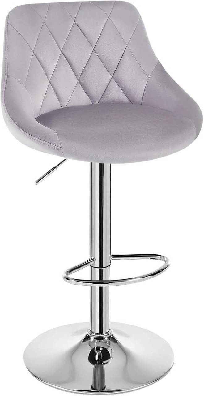 24goodz Set of 2 Bar Stools - Ergonomic Comfort - Adjustable Height - Velvet - For Home & Kitchen - Light Grey - hgr