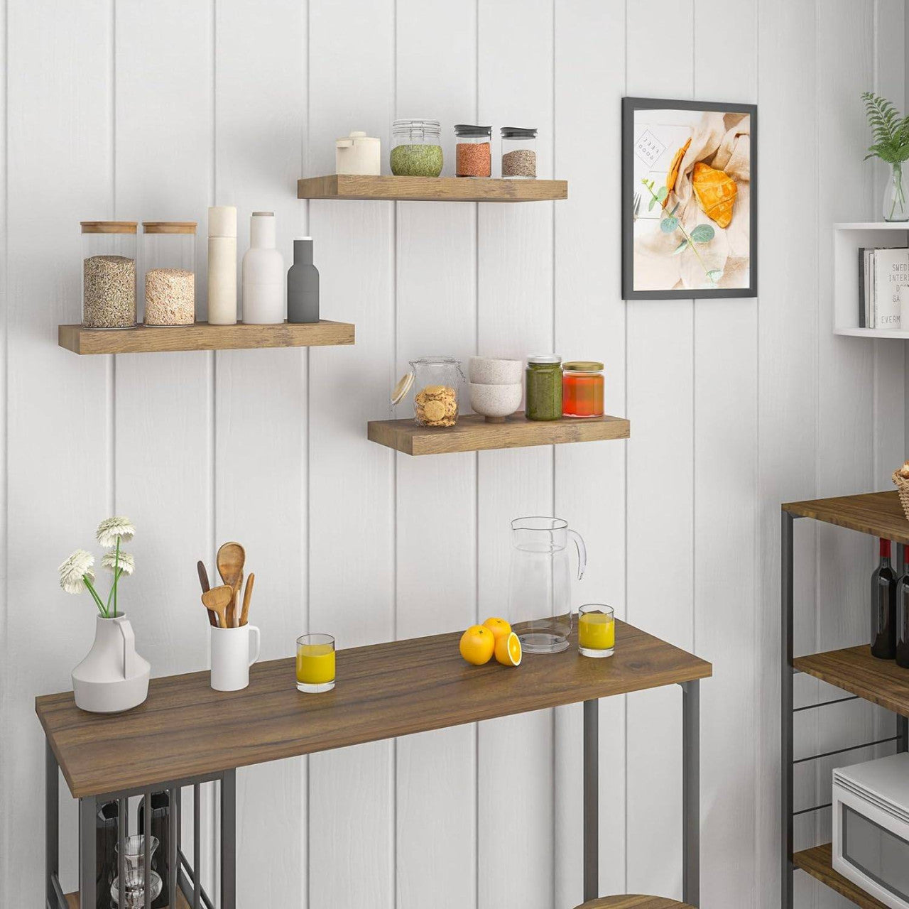 24goodz Set of 3 Floating Wall Shelves - Stylish and Versatile Design - MDF Wood - For Any Room - Vintage Brown - hov
