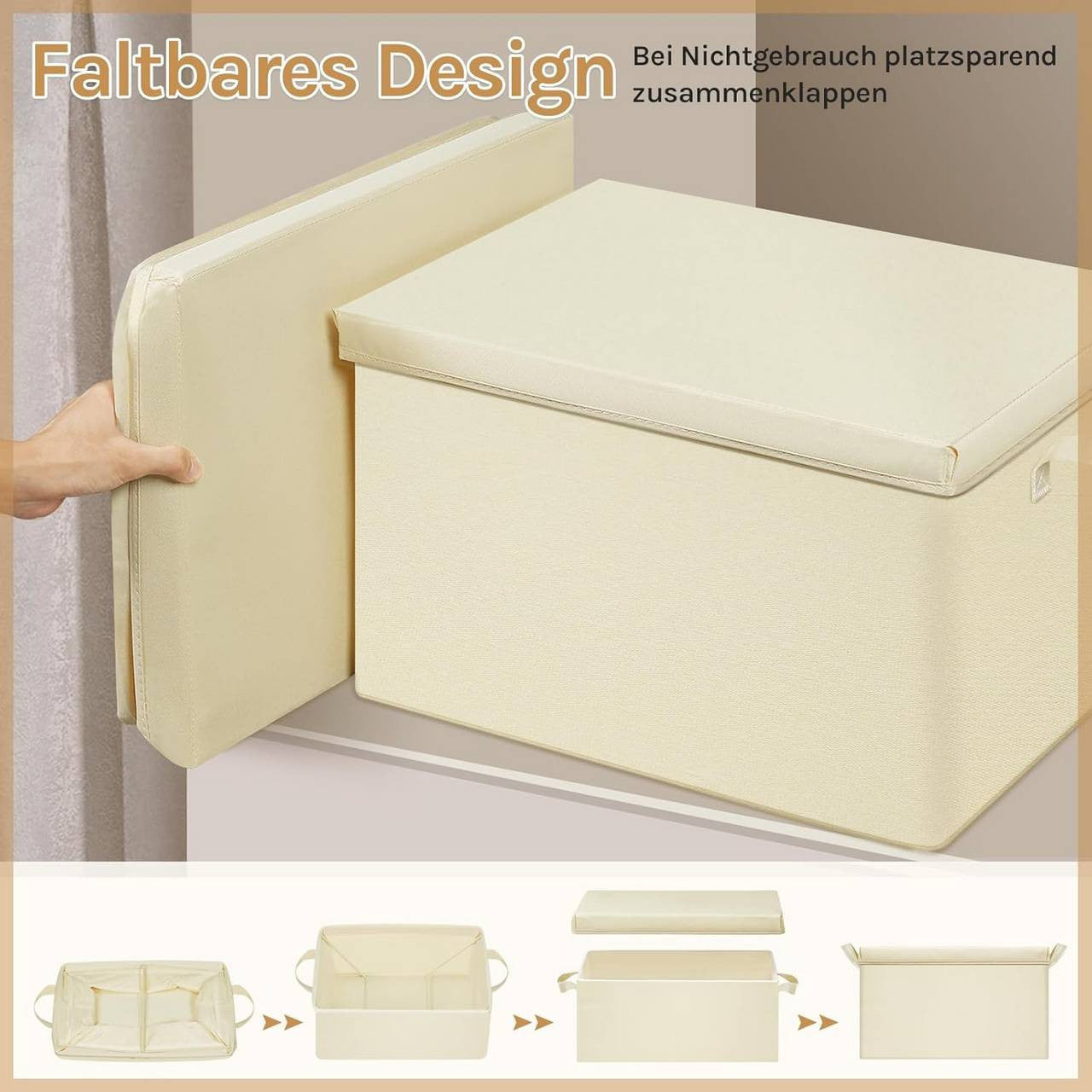 24goodz Set of 3 Storage Boxes with Lids - Versatile Organization Solution - Durable Polyester - For Home & Living - Cream