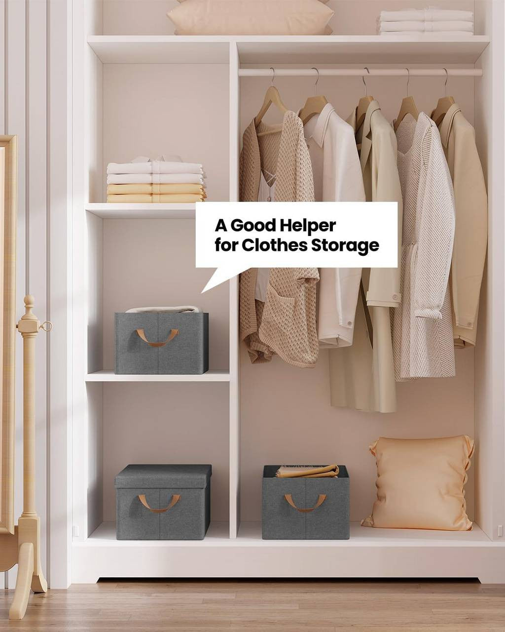 24goodz Set of 3 Storage Boxes with Lid - Versatile and Space-Saving - Polyester - For Home Organization - Grey