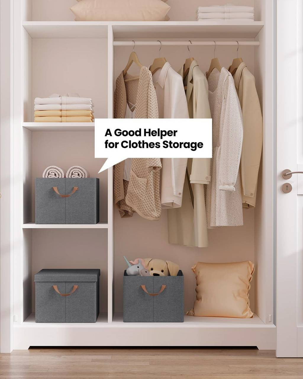 24goodz Set of 3 Storage Boxes with Lid - Space-Saving Design - Durable Polyester - For Home Organization - Grey (43x33x26 cm)