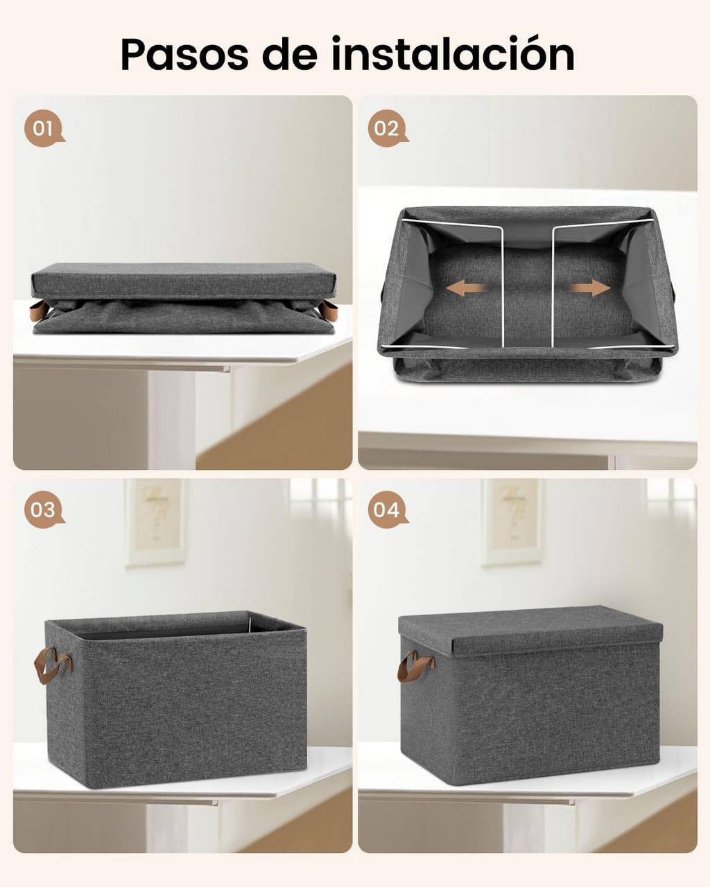 24goodz Set of 3 Storage Boxes with Lid - Space-Saving Design - Durable Polyester - For Home Organization - Grey (43x33x26 cm)