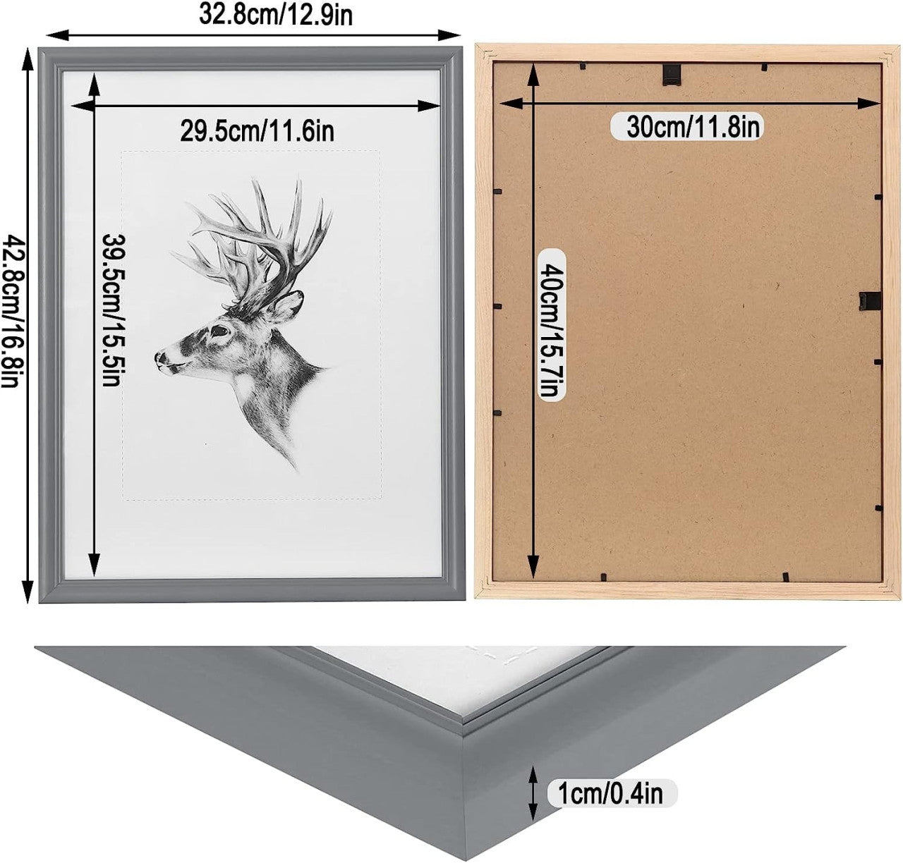 24goodz Set of 3 Wooden Photo Frames with Real Glass - Durable and Stylish - Solid Wood - For Home Decor - Grey