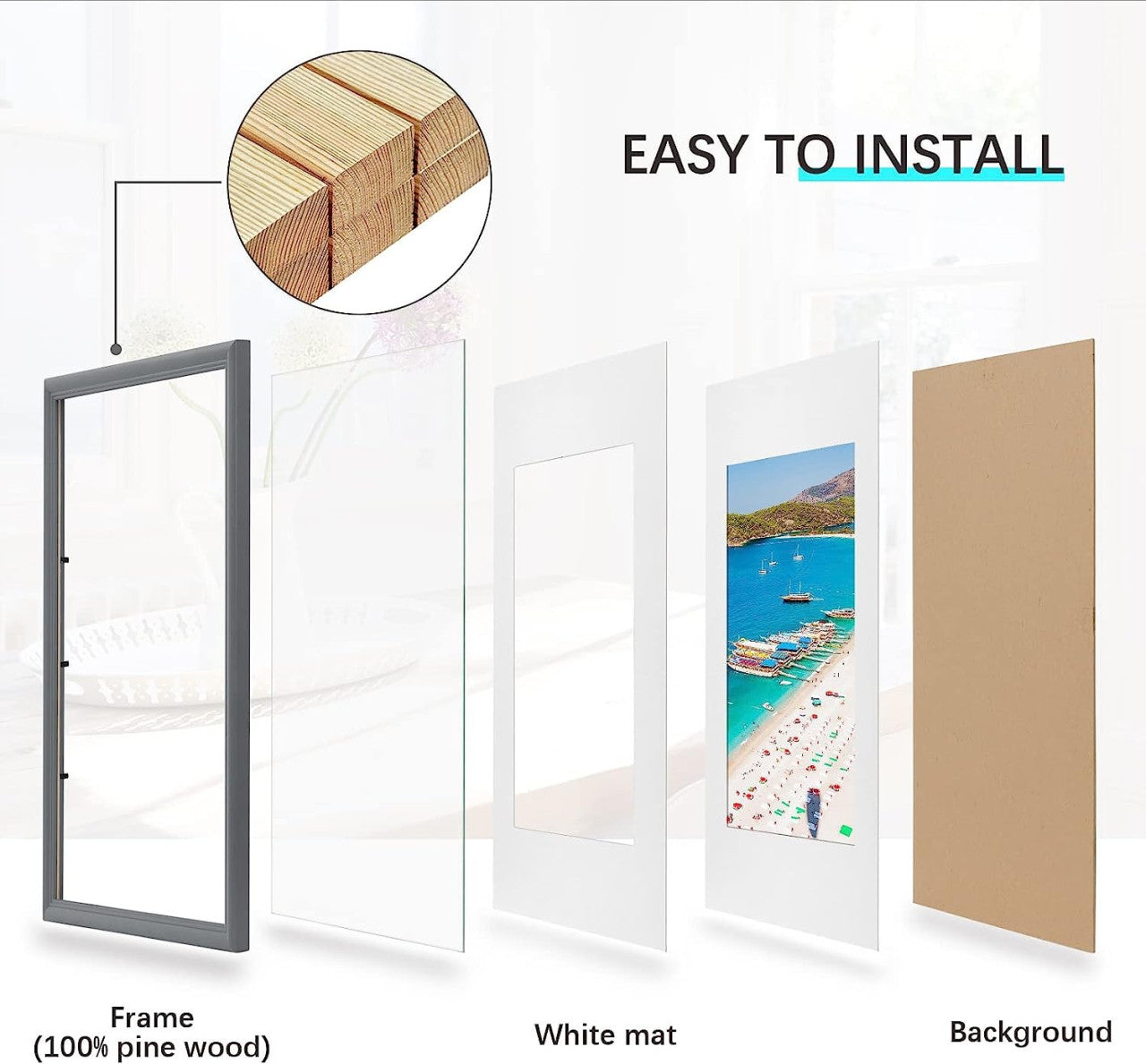 24goodz Set of 3 Wooden Photo Frames with Real Glass - Durable and Stylish - Solid Wood - For Home Decor - Grey