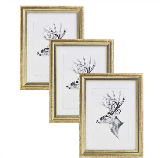 24goodz Set of 3 Wooden Photo Frames - Durable Solid Wood - Versatile Hanging and Standing Options - Wood + Glass - For Home Decor - White/Black/Gold