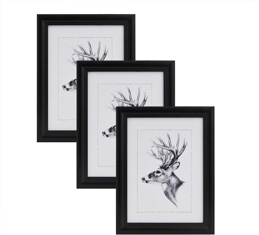 24goodz Set of 3 Wooden Photo Frames with Real Glass - Durable & Elegant Design - Solid Wood - For Home Decor - Black - sz