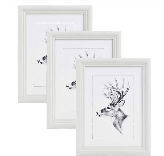 24goodz Set of 3 Wooden Photo Frames with Real Glass in Artos Style - Durable and Versatile - Solid Wood - For Home Decor - White