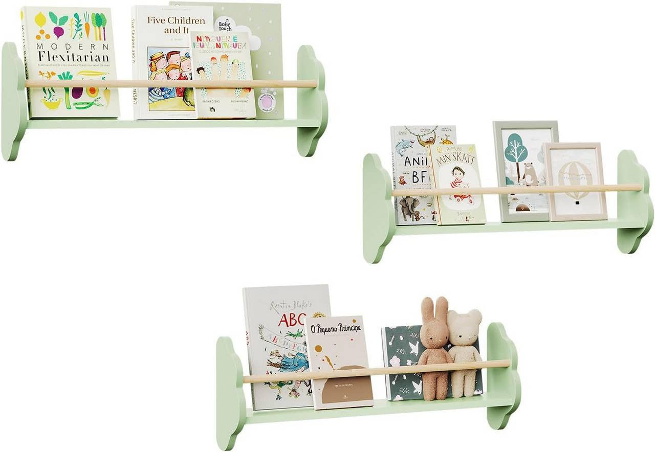 24goodz Set of 3 Children's Bookshelves - Adorable Cloud Design - E1 MDF and Pine Wood - For Kids - 45/55/65 x 12.7 x 23 cm