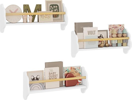 24goodz Set of 3 Children's Bookshelves - Charming Cloud Design - E1 MDF and Pine Wood - For Kids - White