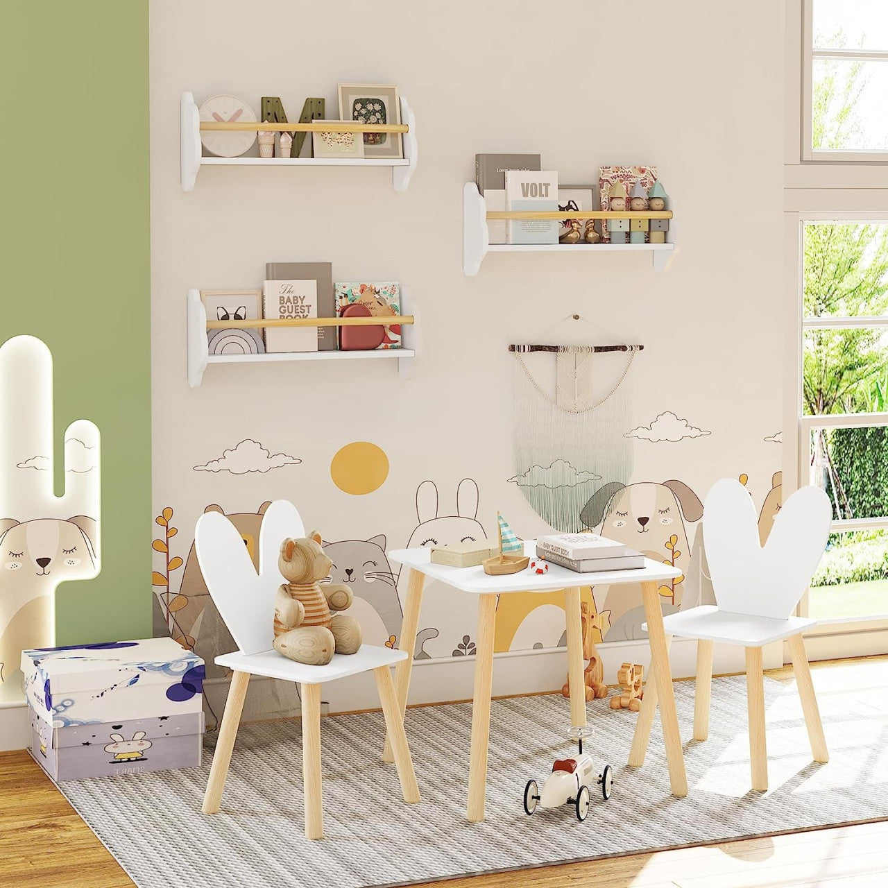24goodz Set of 3 Children's Bookshelves - Charming Cloud Design - E1 MDF and Pine Wood - For Kids - White
