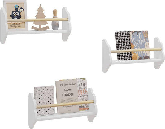 24goodz Set of 3 Children's Bookshelves - Charming Cloud Design - E1 MDF and Pine Wood - For Kids - White