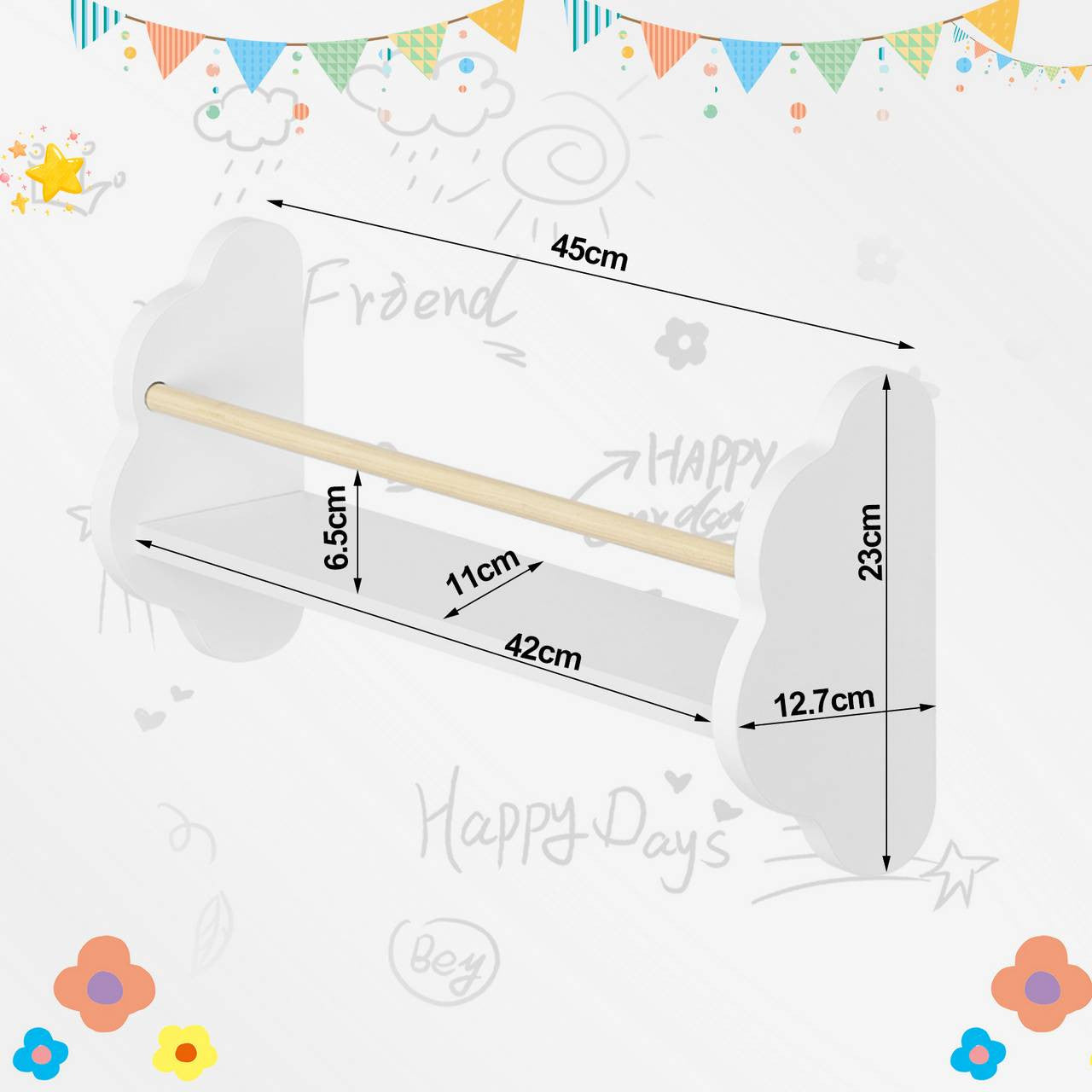 24goodz Set of 3 Children's Bookshelves - Charming Cloud Design - E1 MDF and Pine Wood - For Kids - White