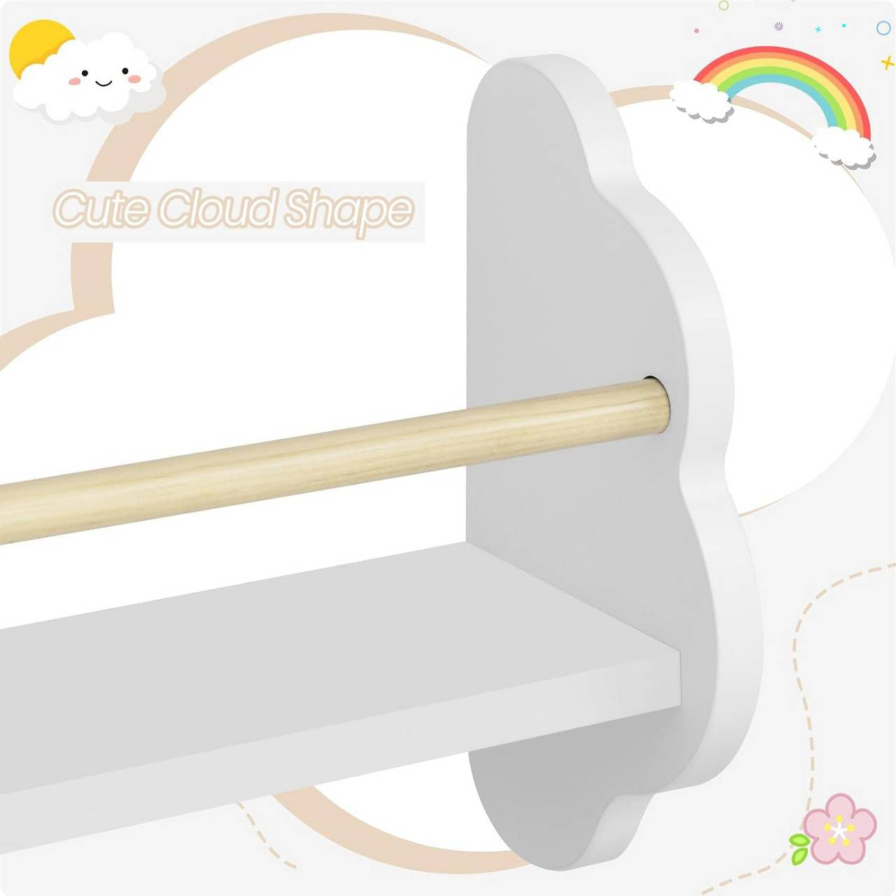 24goodz Set of 3 Children's Bookshelves - Charming Cloud Design - E1 MDF and Pine Wood - For Kids - White