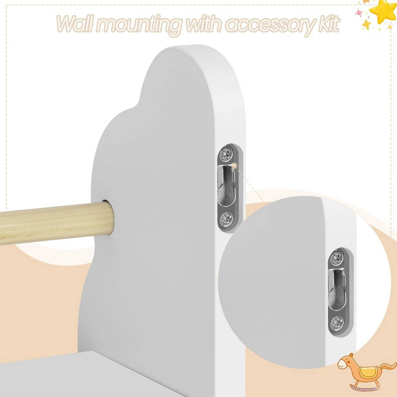 24goodz Set of 3 Children's Bookshelves - Charming Cloud Design - E1 MDF and Pine Wood - For Kids - White