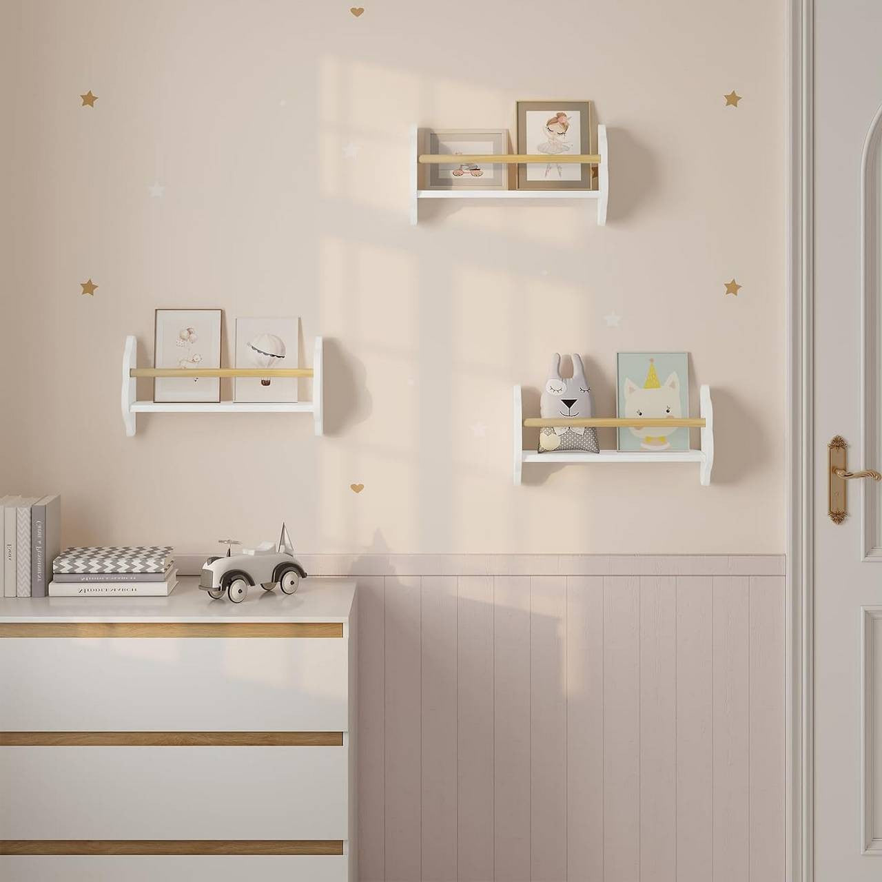 24goodz Set of 3 Children's Bookshelves - Charming Cloud Design - E1 MDF and Pine Wood - For Kids - White