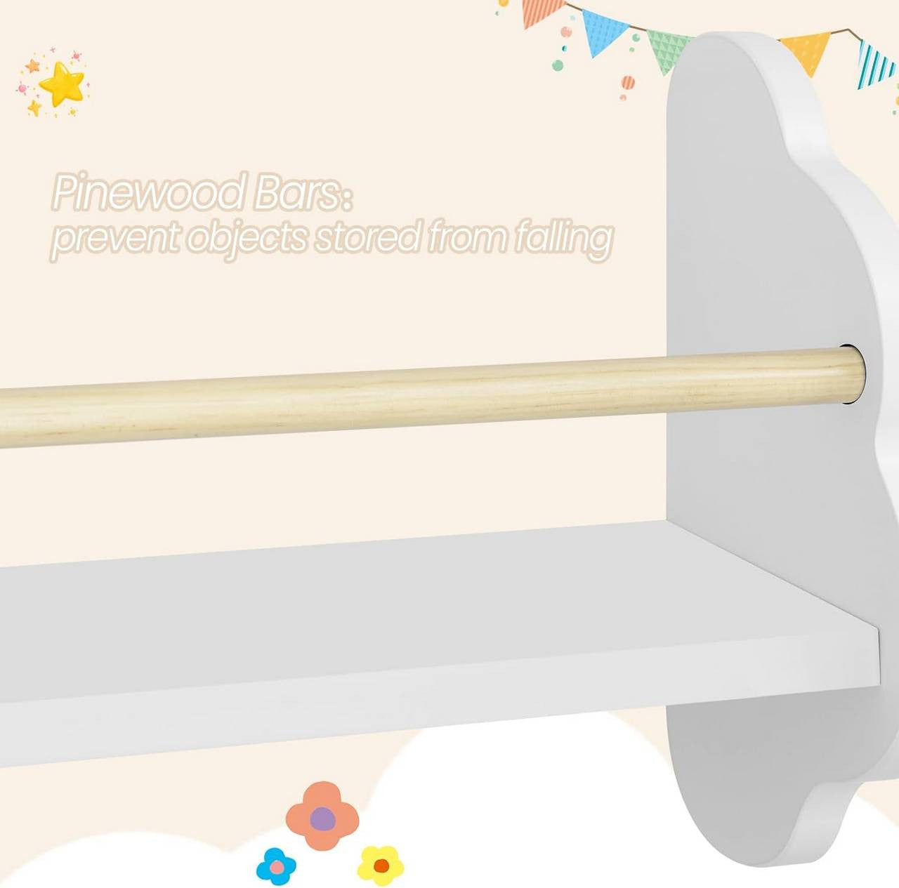 24goodz Set of 3 Children's Bookshelves - Charming Cloud Design - E1 MDF and Pine Wood - For Kids - White