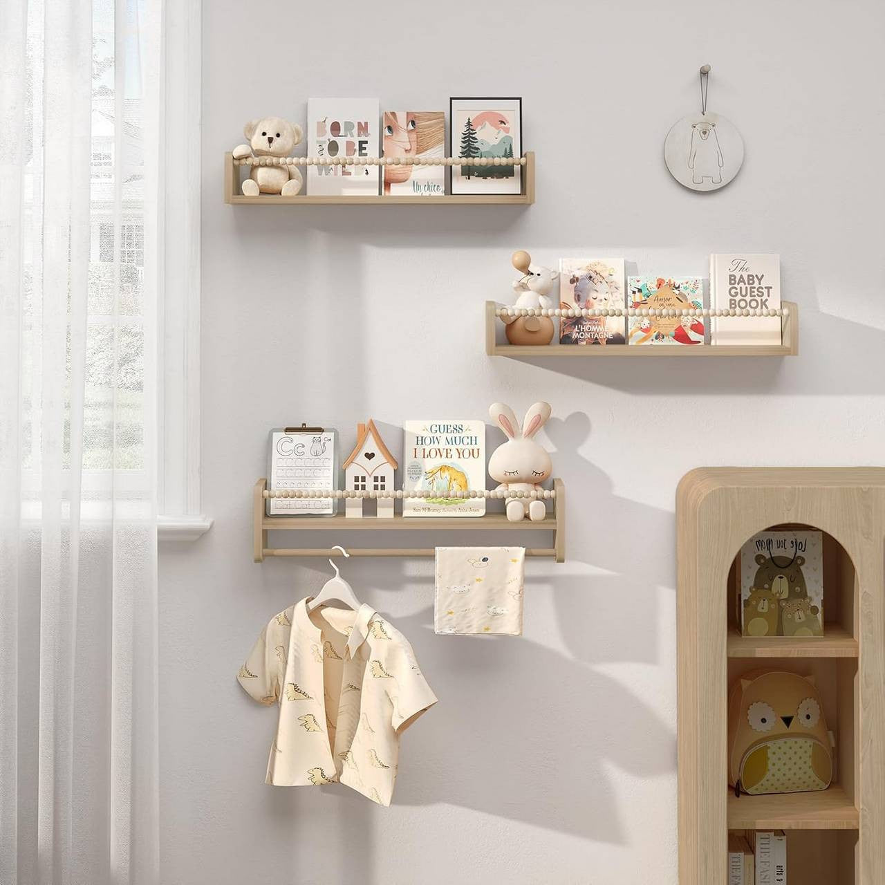 24goodz Set of 3 Floating Bookshelves - Perfect for Kids' Rooms - Durable Pine Wood - For Children - Natural Wood Colour