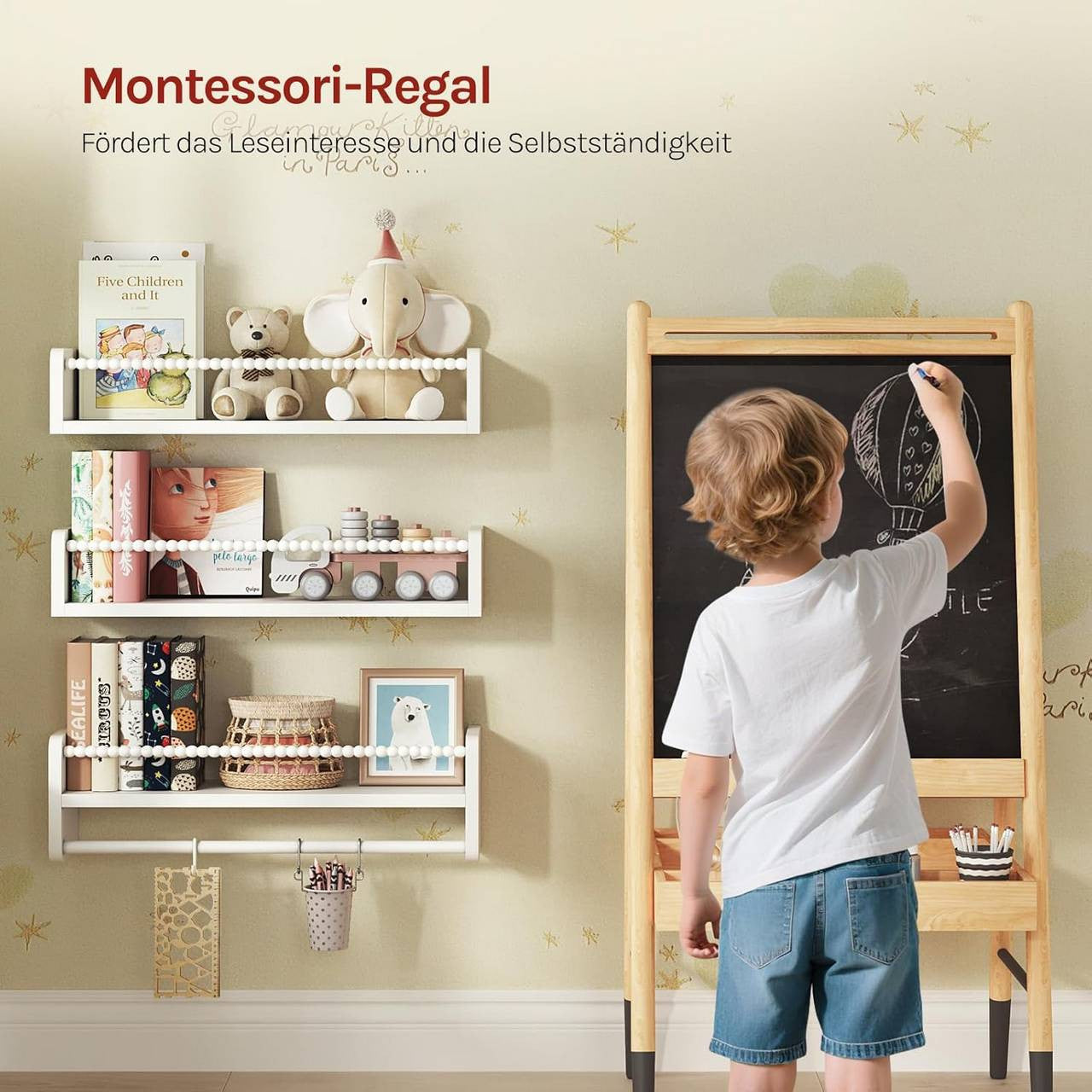 24goodz Set of 3 Floating Bookshelves - Perfect for Kids' Rooms - Easy to Install - Solid Pine Wood - White - 60 x 15 x 14 cm