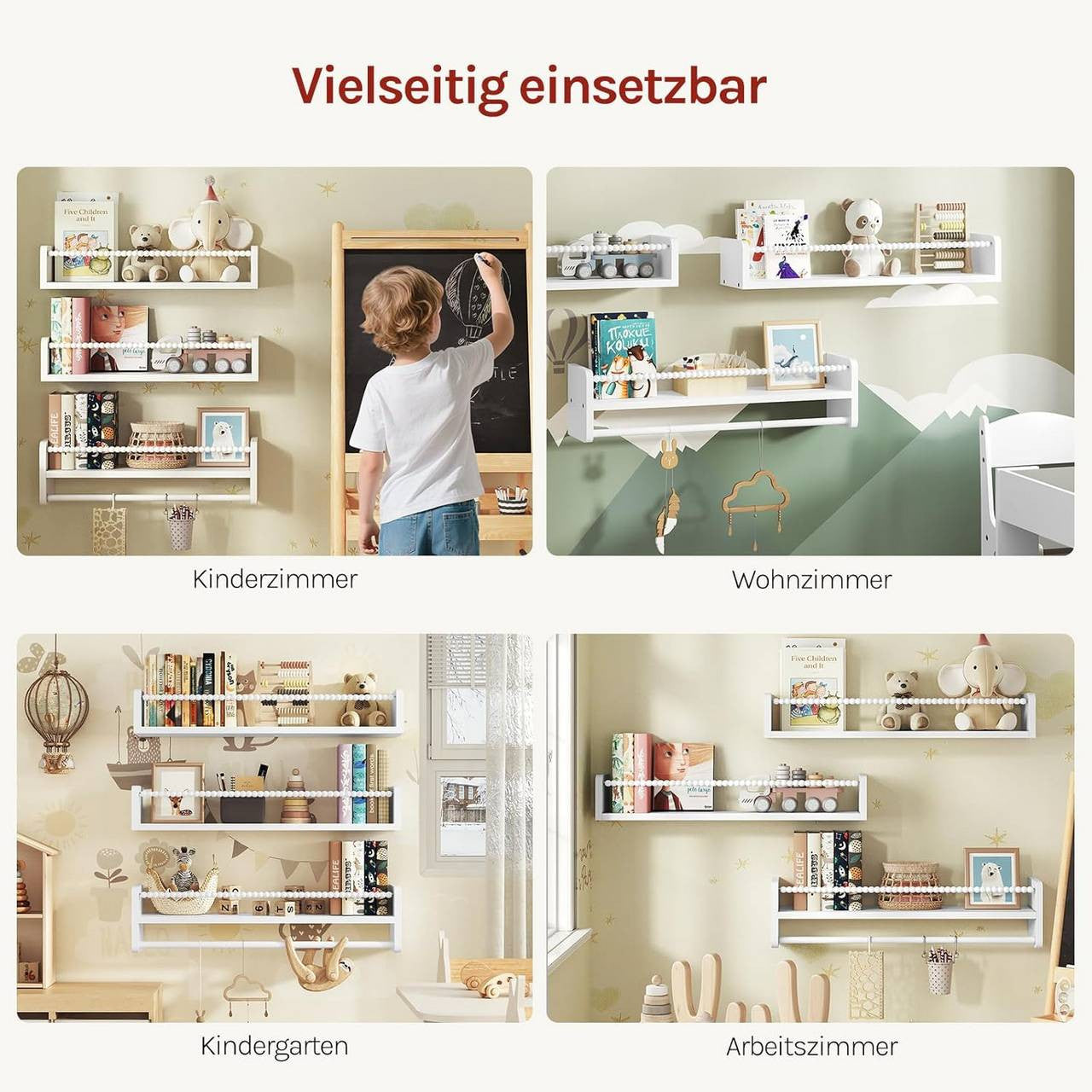 24goodz Set of 3 Floating Bookshelves - Perfect for Kids' Rooms - Easy to Install - Solid Pine Wood - White - 60 x 15 x 14 cm