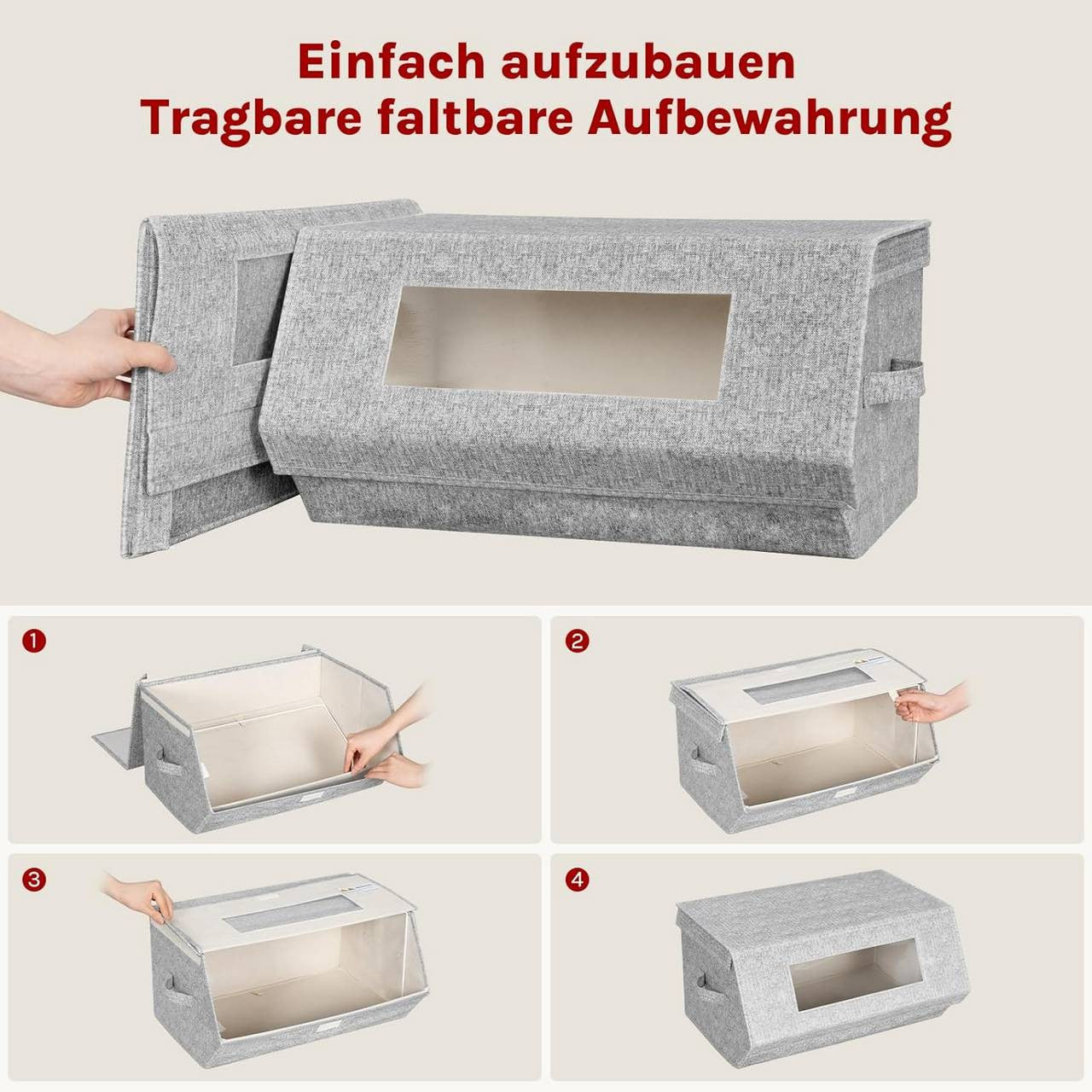 24goodz Set of 3 Stackable Storage Boxes with Handles - Space-Saving Design - Durable Non-Woven Fabric - For Home Organization - Grey + Beige