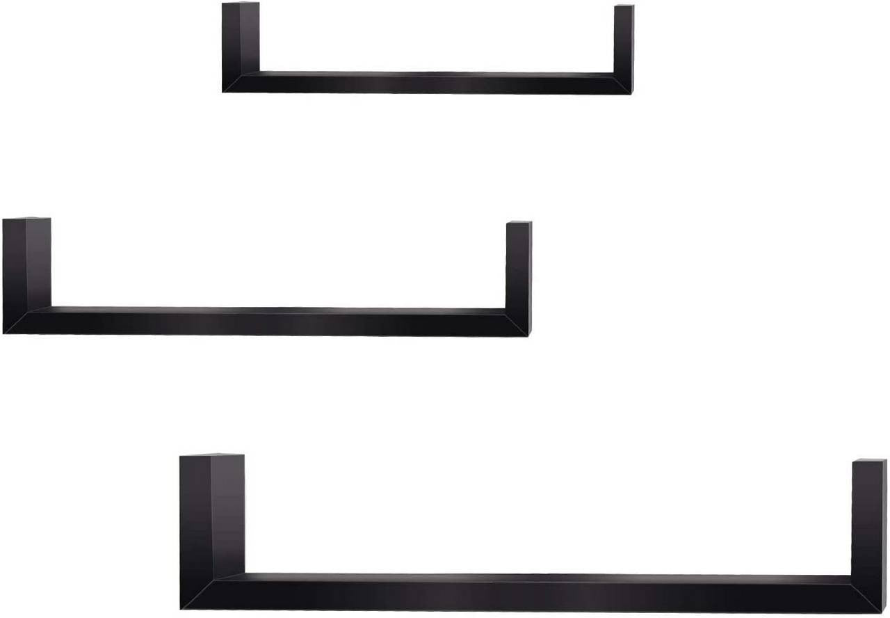 24goodz Set of 3 U-Shaped Wall Shelves - Stylish and Space-Saving - MDF - For Home Decor - Black - sz