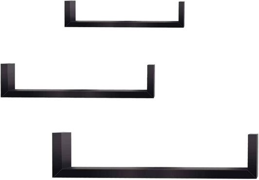 24goodz Set of 3 U-Shaped Wall Shelves - Stylish and Space-Saving - MDF - For Home Decor - Black - sz