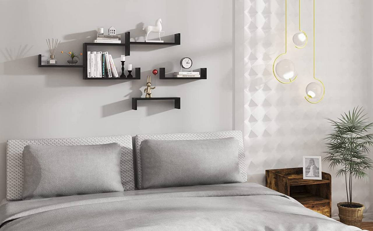 24goodz Set of 3 U-Shaped Wall Shelves - Stylish and Space-Saving - MDF - For Home Decor - Black - sz