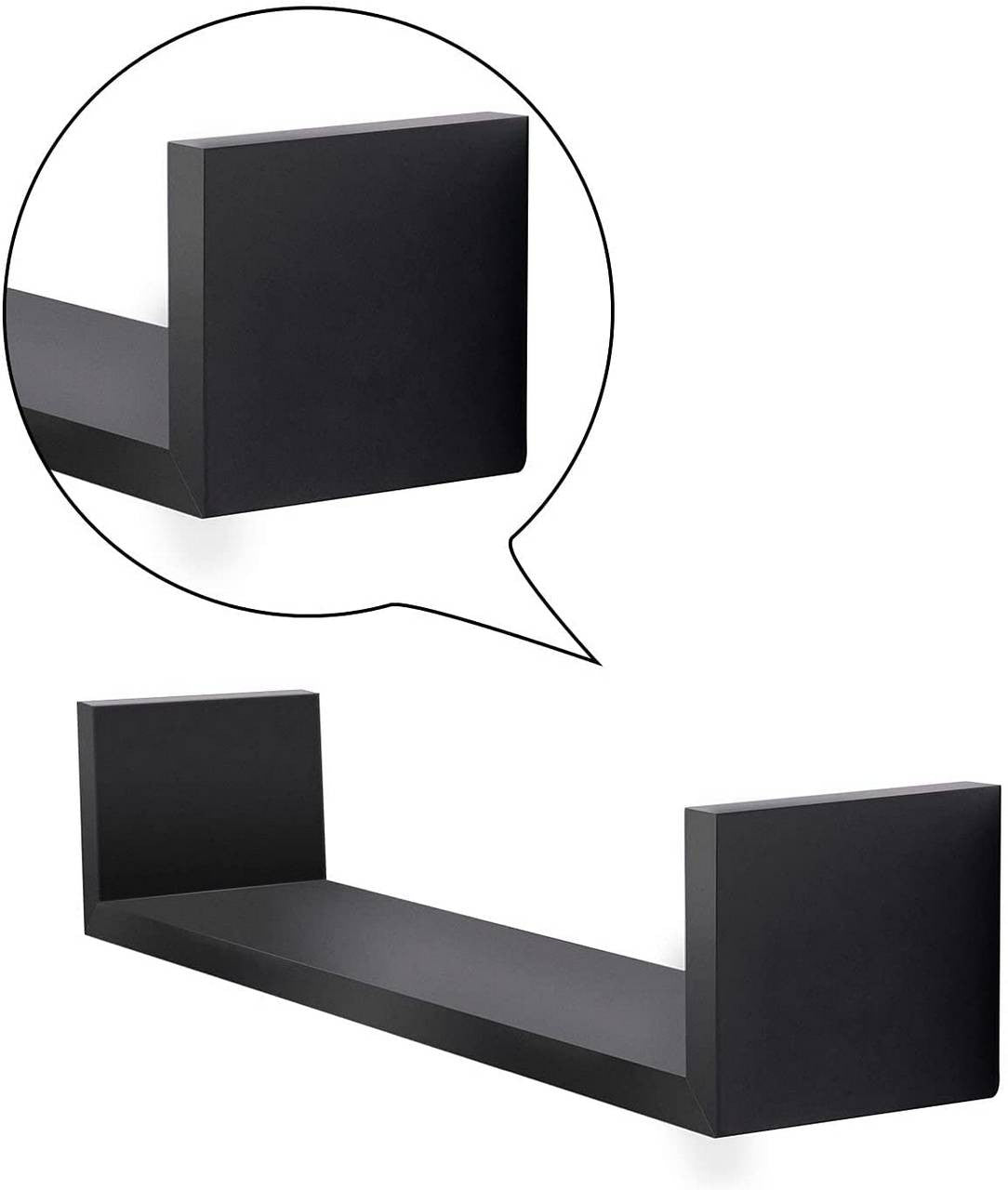 24goodz Set of 3 U-Shaped Wall Shelves - Stylish and Space-Saving - MDF - For Home Decor - Black - sz
