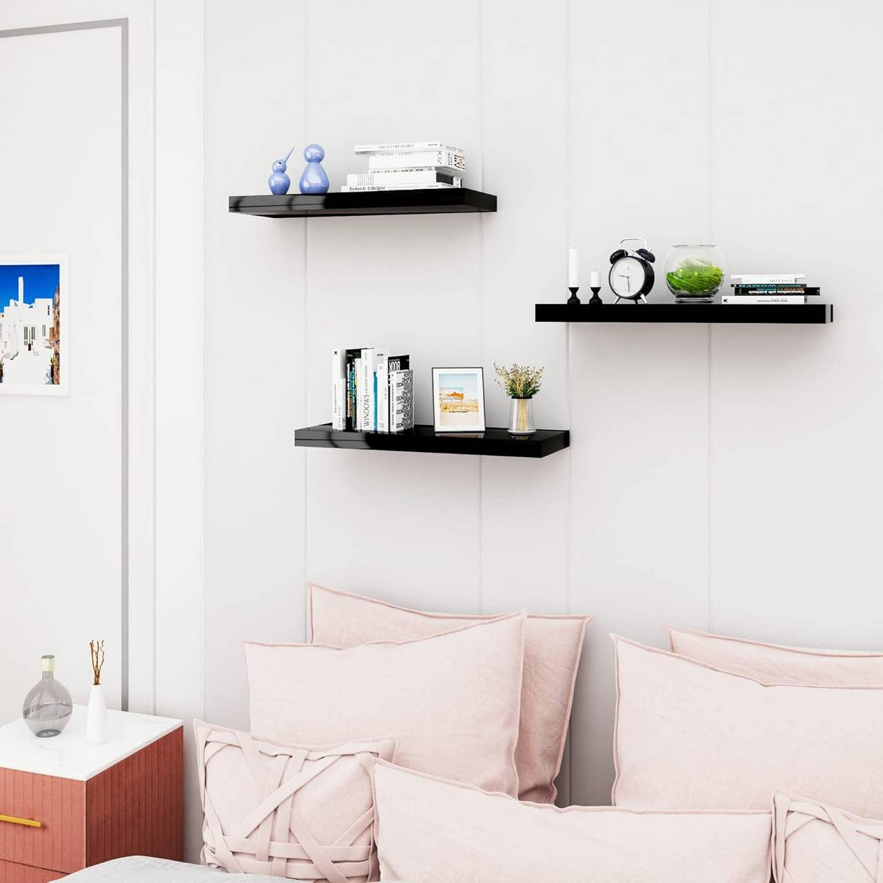 24goodz Floating Shelf Set of 3 - Versatile Home Decor - High-Quality MDF - For All Rooms - White - sz