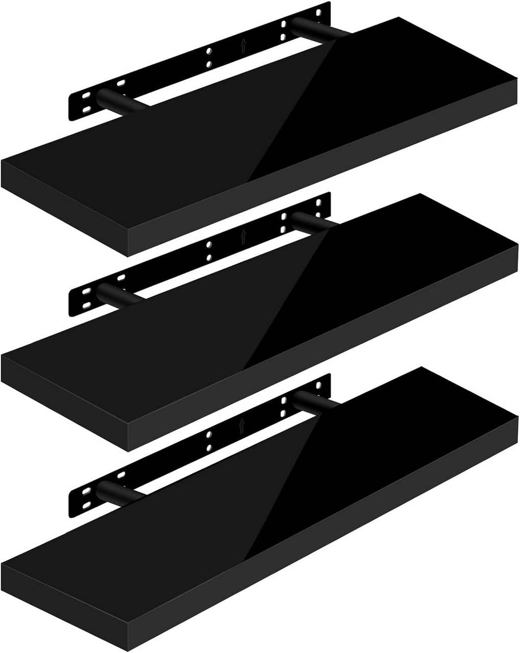 24goodz Floating Shelves Set of 3 - High Load Capacity - MDF - For All Rooms - Black 70x22.9x3.8cm - sz
