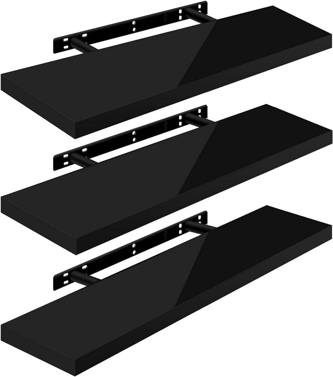 24goodz Floating Shelf Set of 3 - High-Quality MDF - Versatile Use - 90x22.9x3.8cm - Black - sz