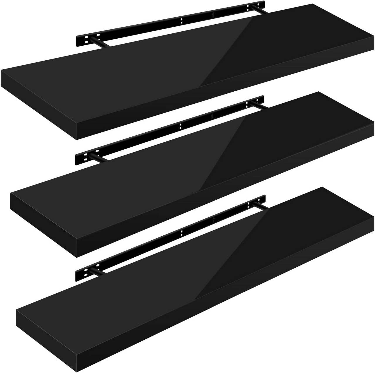 24goodz Floating Shelves Set of 3 - Stylish and Versatile - MDF - For Home & Office - Black 110x22.9x3.8cm - sz