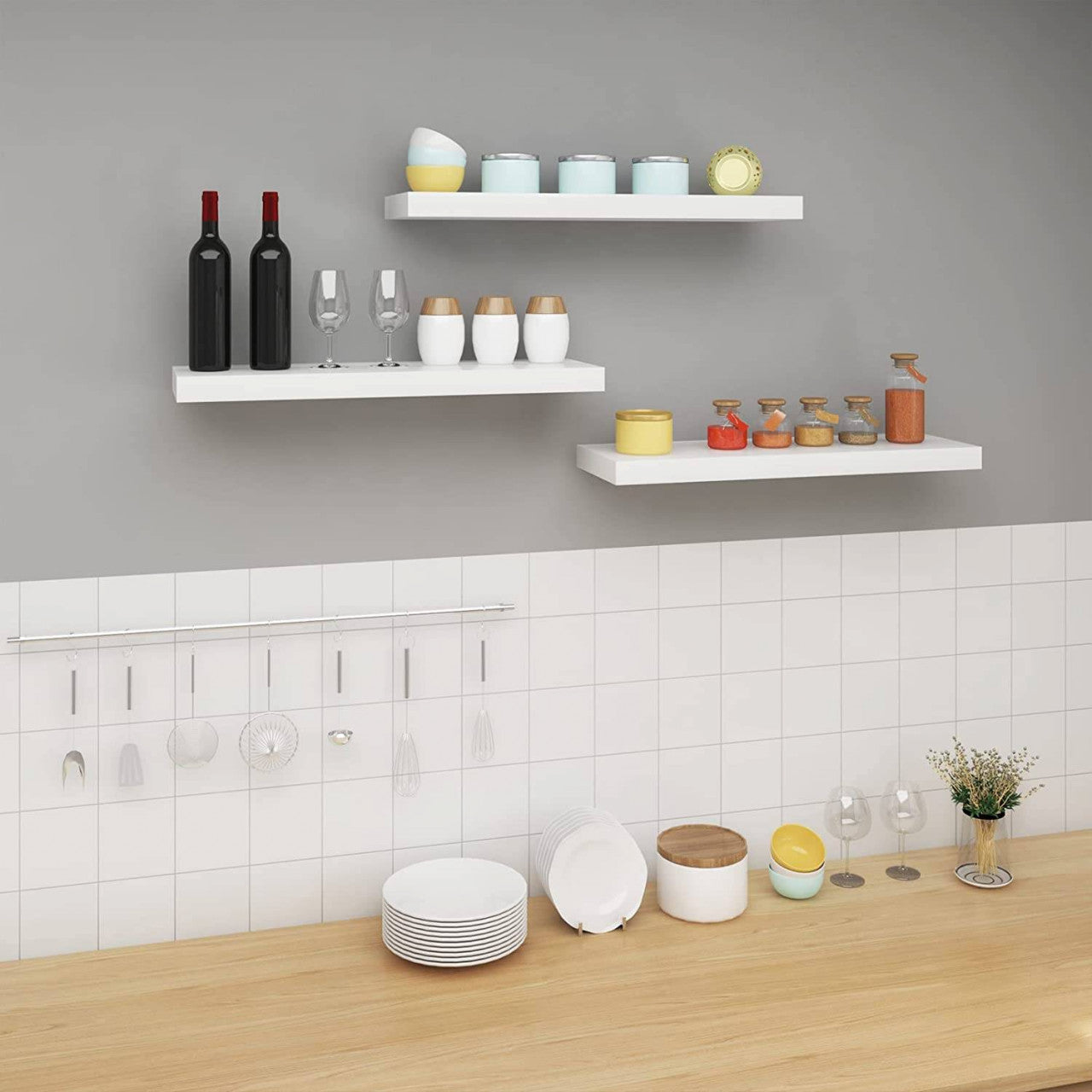 24goodz Set of 3 Floating Shelves - Versatile Use - Easy Installation - MDF - For Home and Office - White - ws