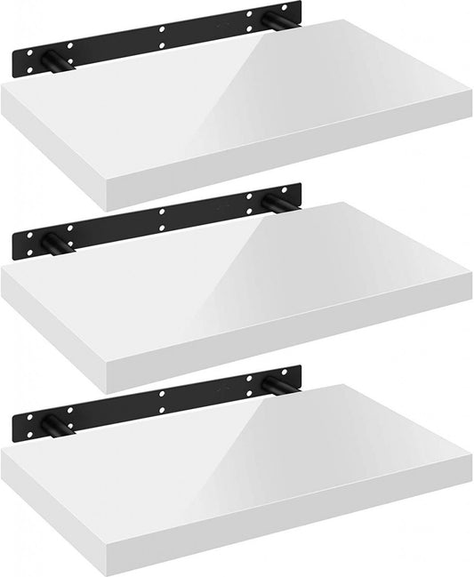 24goodz Set of 3 Floating Shelves - High-Quality MDF - Easy Installation - White - 40x22.9x3.8cm - ws
