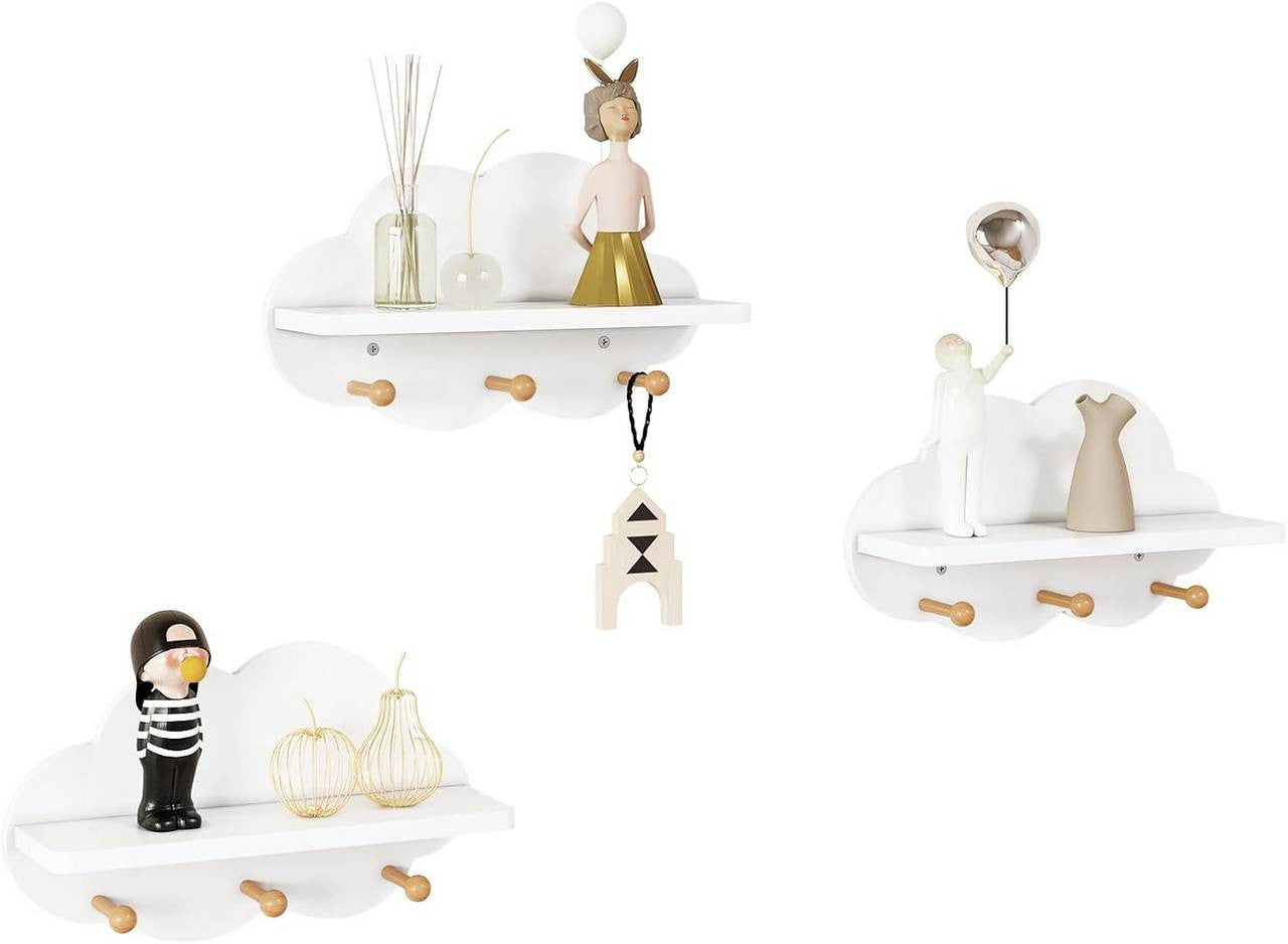 24goodz Cloud Shelf Set - Fun Wall Storage - Safe and Durable - E1 MDF - For Children - White
