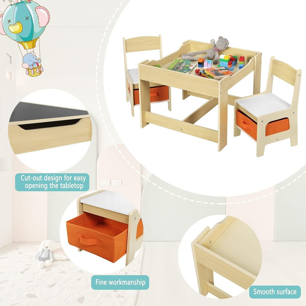 24goodz Kids Table and Chair Set - Multifunctional for Play and Study - Durable MDF - For Children from 2 years - White