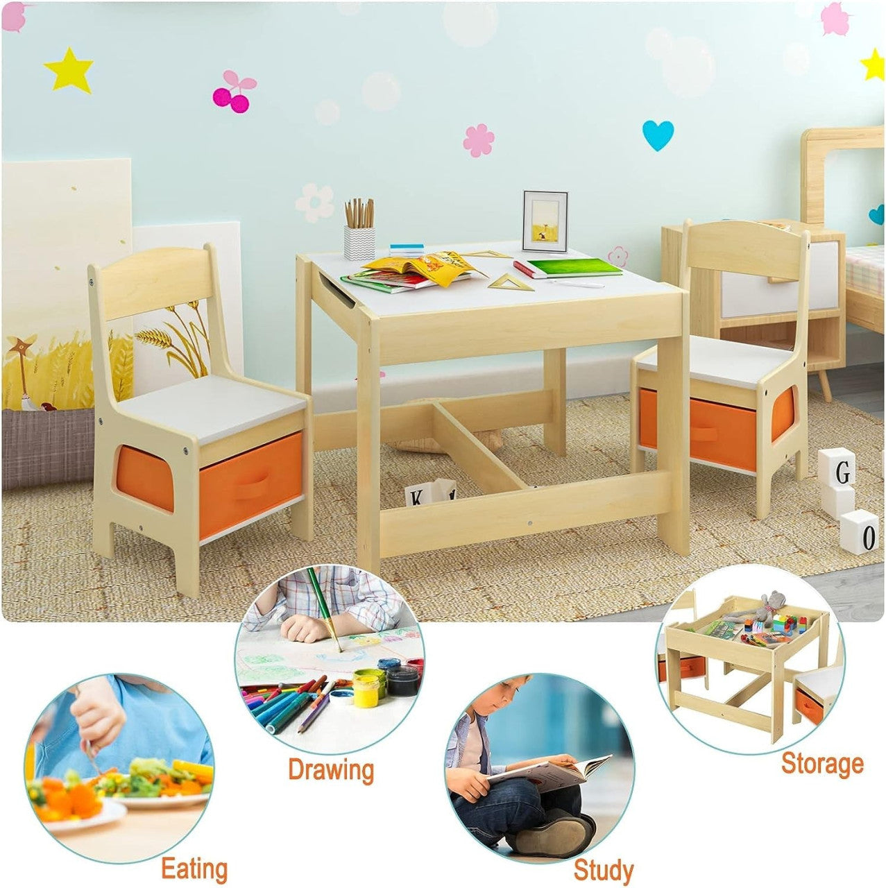 24goodz Kids Table and Chair Set - Multifunctional for Play and Study - Durable MDF - For Children from 2 years - White
