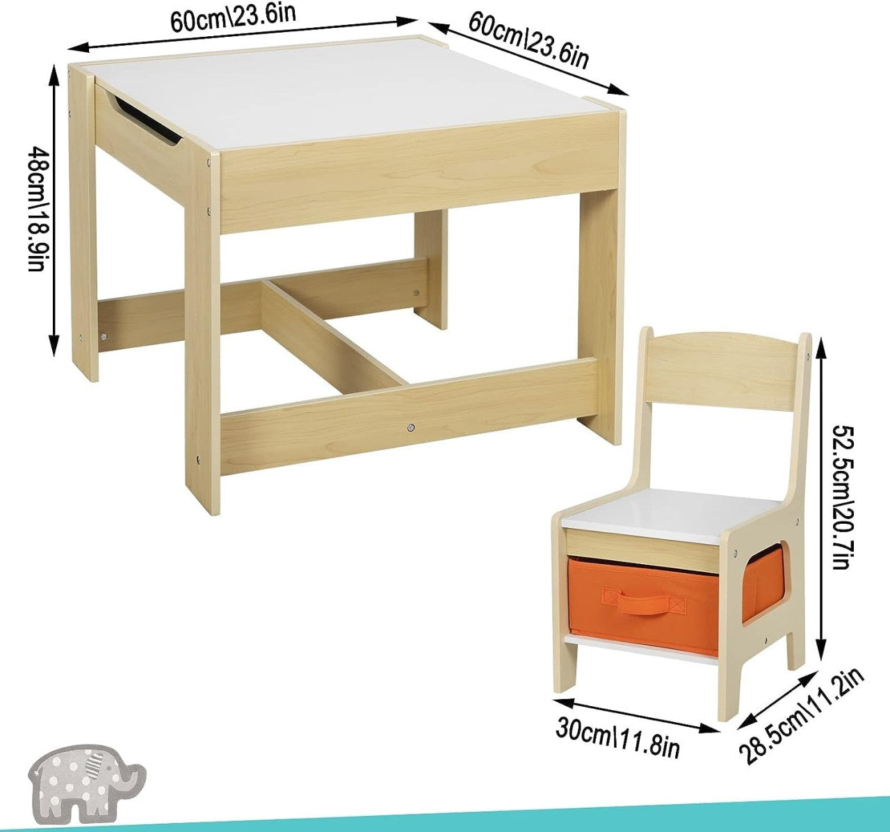 24goodz Kids Table and Chair Set - Multifunctional for Play and Study - Durable MDF - For Children from 2 years - White