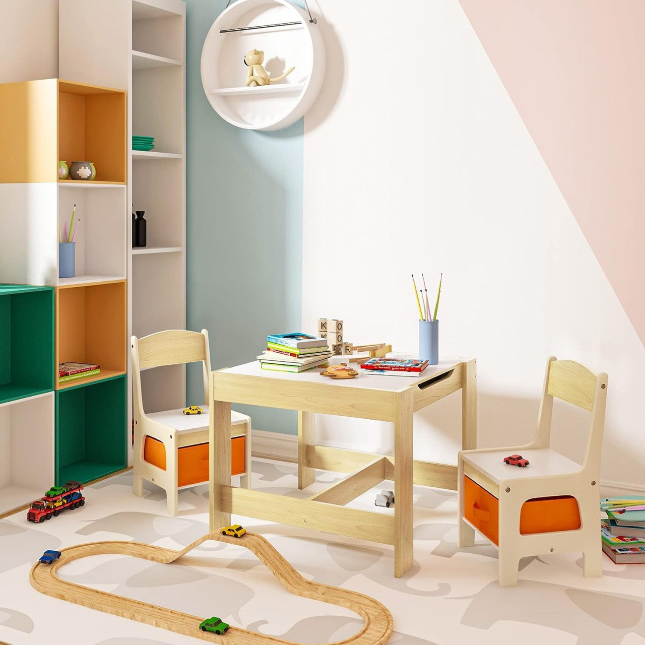 24goodz Kids Table and Chair Set - Multifunctional for Play and Study - Durable MDF - For Children from 2 years - White