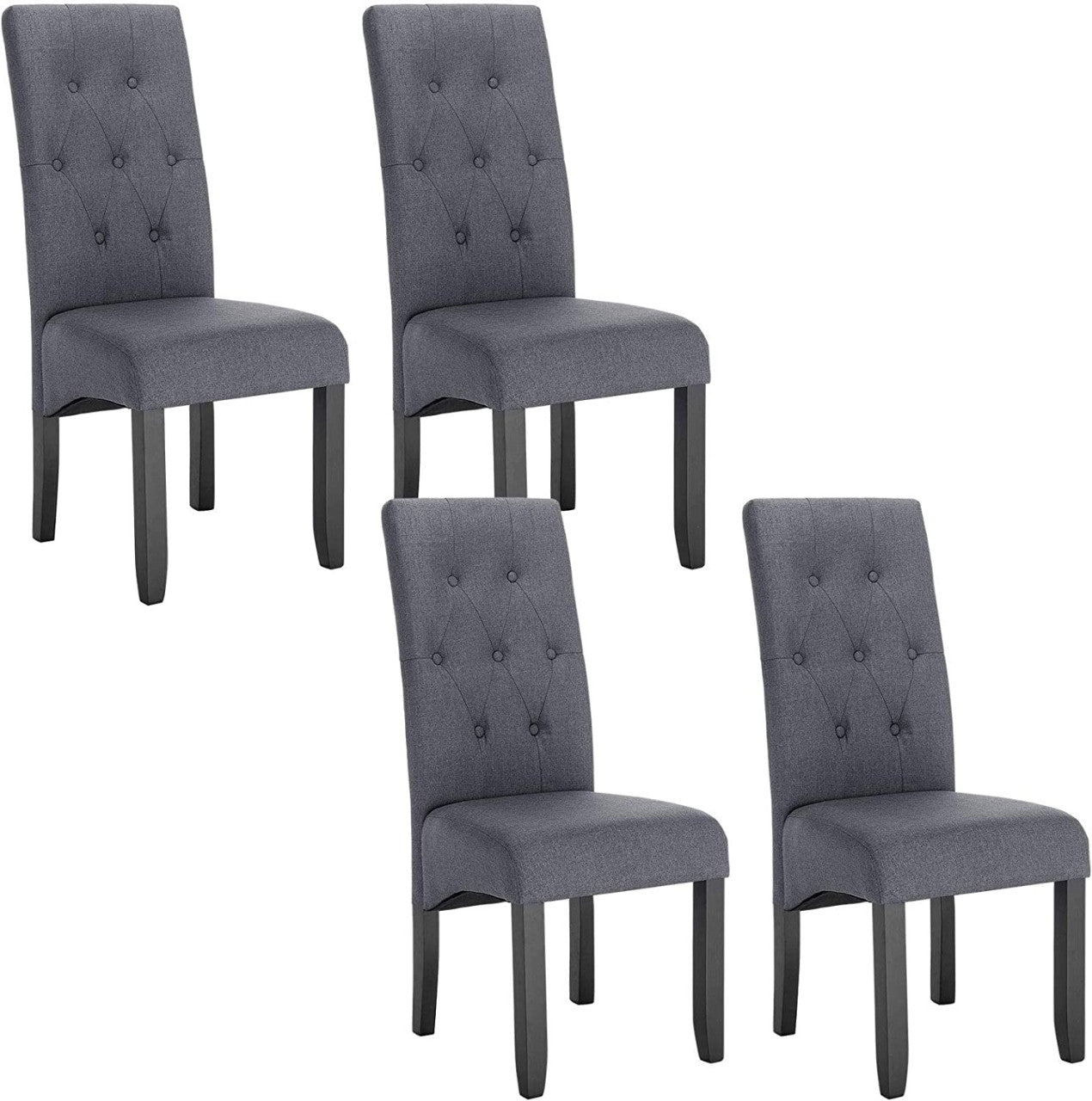24goodz Set of 4 Dining Chairs - Sturdy Solid Wood Structure - Ergonomic Design - Linen and Solid Wood - Dark Grey - dgr